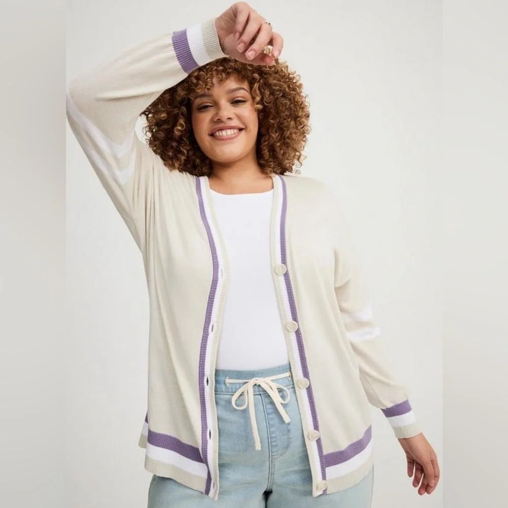 NWT Torrid Drop Shoulder Cardigan Silver Birch V-Neck Sweater Button Front Sz 5X - Picture 3 of 12